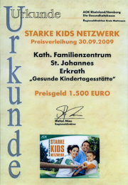 Der erste Preis der AOK Rheinland für das Gesamtpaket Gesundheitserziehung